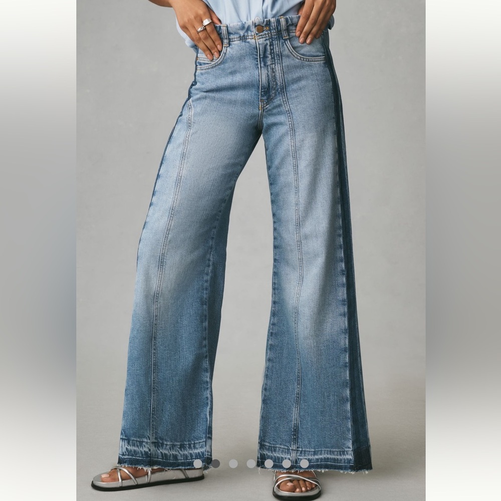 Anthropologie Pilcro Adidas Mid-Rise Frayed Relaxed Flare Jeans